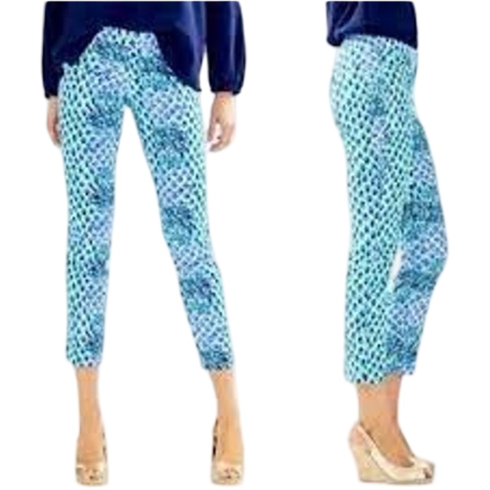 Lilly Pulitzer Kelly Skinny Ankle Pants Stretch Crop Resort Blue Cotton Size 8